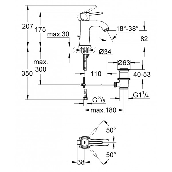 Змішувач для раковини M-розміру Grohe Grandera (23303000)