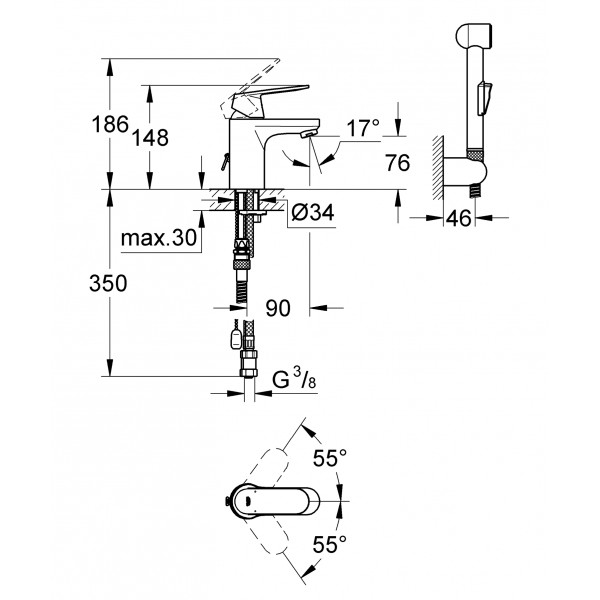 Змішувач для раковини S-розміру Grohe Eurosmart Cosmopolitan (23125000)