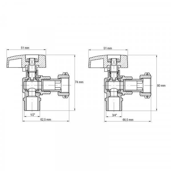 Комплект кранів для підключення газового котла Koer KR.1322 кутовий (1/2