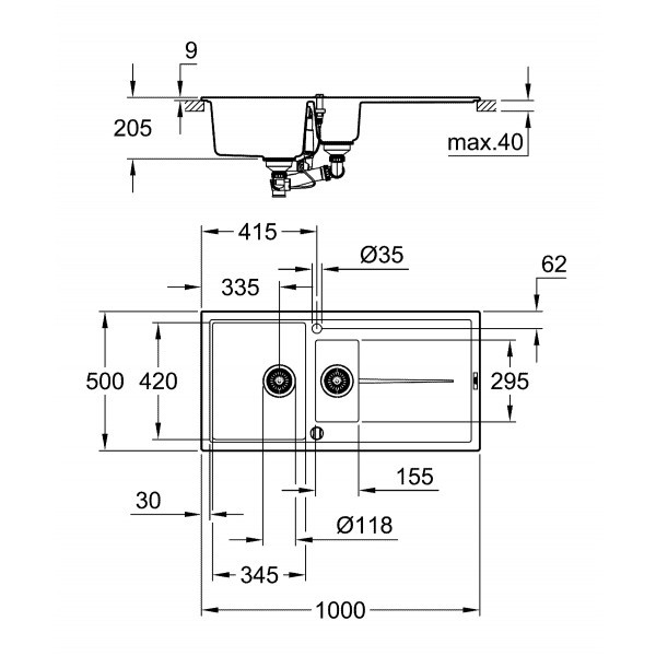 Композитна мийка для кухні Grohe K400 (31642AP0)