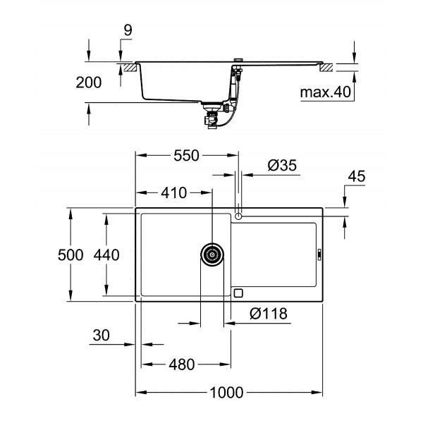 Композитна мийка для кухні Grohe K500 (31645AT0)