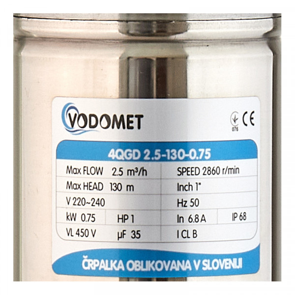 Глибинний насос для криниці Vodomet 4QGD Н=130М, Q=40л/хв, P=750 Вт (VO4158)