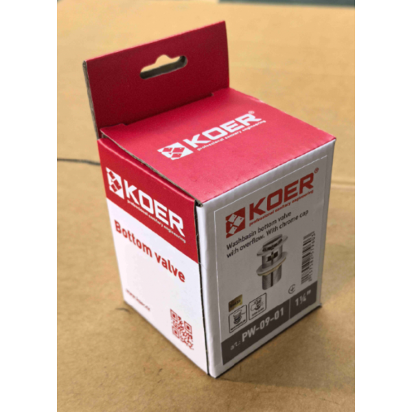 Донний клапан для раковини з переливом KOER PW-09-01 автоматичний (Click-Clack) (Колір хром) 1 1/4'' (KR5796)