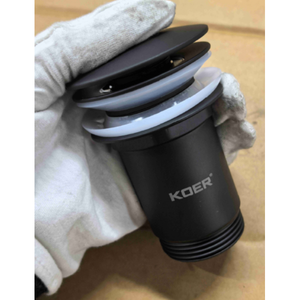 Донний клапан для раковини з переливом KOER PW-07-05 автоматичний (Click-Clack) (Колір чорний) 1 1/4'' (KR5785)