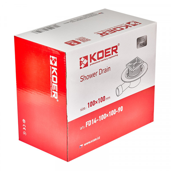 Душовий трап KOER FD14-100x100-90 з нерж. сталі SUS304 100x100мм, кутовий відвід (AC0661)