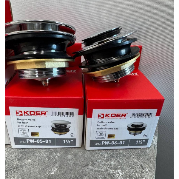 Донний клапан для ванни Koer PW-06-01 1 1/2'' автоматичний СLICK-СLACK (Колір хром) (KR5799)