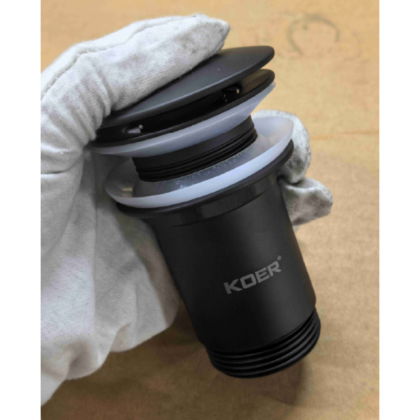 Донний клапан для раковини Koer PW-08-05 1 1/4''  без переливу автоматичний СLICK-СLACK (Колір чорн) (KR5789)