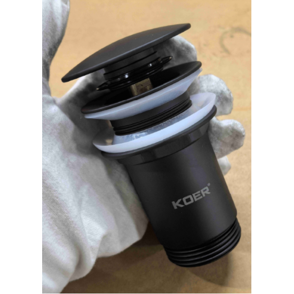 Донний клапан для раковини Koer PW-08-05 1 1/4''  без переливу автоматичний СLICK-СLACK (Колір чорн) (KR5789)