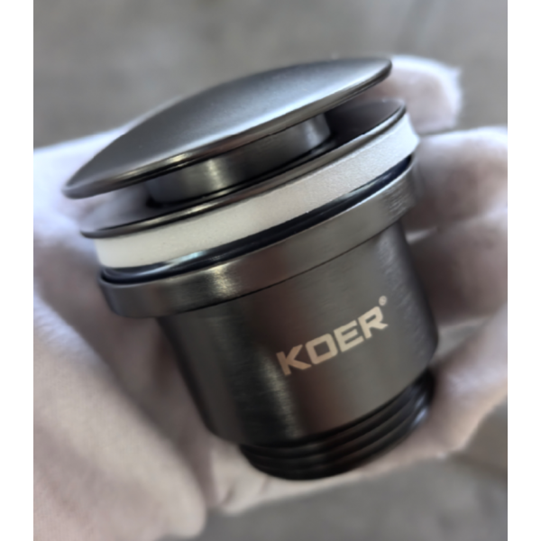 Донний клапан для раковини універсальний (з/без переливу) Koer PW-01-07 автоматичний (Click-Clack) (Колір графітовий) 1 1/4'' (KR3404)