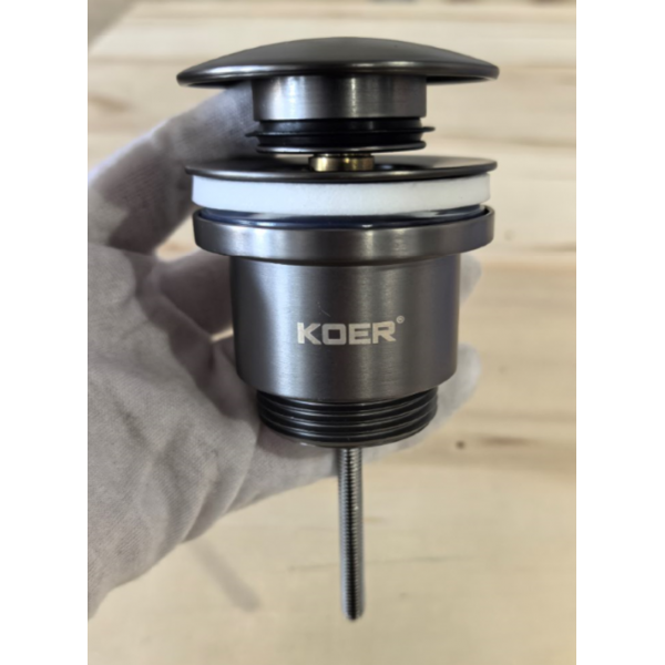 Донний клапан для раковини універсальний (з/без переливу) Koer PW-01-07 автоматичний (Click-Clack) (Колір графітовий) 1 1/4'' (KR3404)