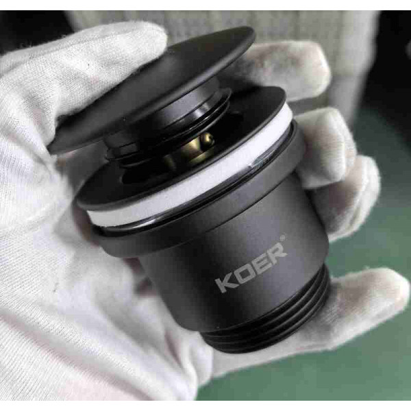 Донний клапан для раковини універсальний (з/без переливу) Koer PW-01-05 автоматичний (Click-Clack) (Колір чорний) 1 1/4'' (KR3403)