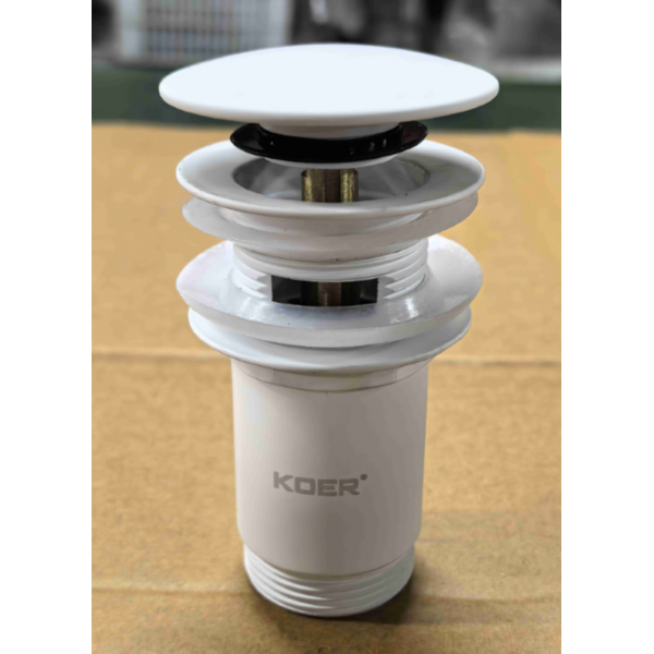 Донний клапан для раковини Koer PW-07-03 1 1/4'' з переливом автоматичний СLICK-СLACK (Колір білий) (KR5783)