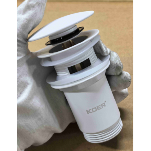 Донний клапан для раковини Koer PW-07-03 1 1/4'' з переливом автоматичний СLICK-СLACK (Колір білий) (KR5783)