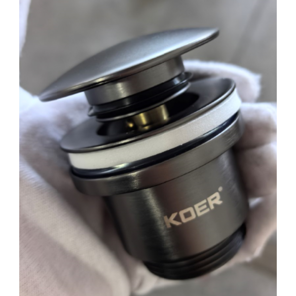 Донний клапан для раковини універсальний (з/без переливу) Koer PW-01-07 автоматичний (Click-Clack) (Колір графітовий) 1 1/4'' (KR3404)