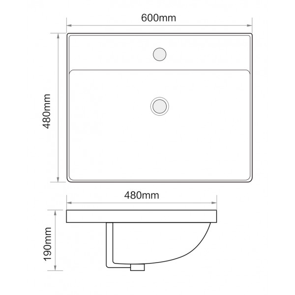 Раковина меблева MIXXUS PREMIUM STYLE-1501 600х480х190mm (отвір під змішувач, перелив) (MP6498)