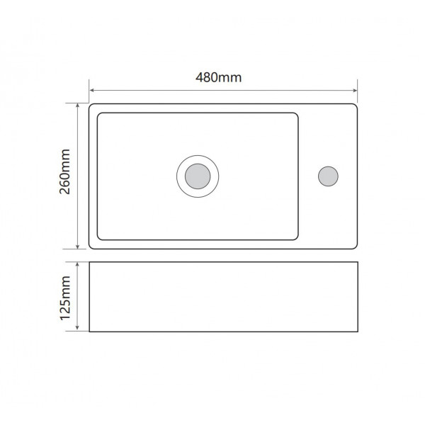 Раковина накладна Mixxus Premium QUADRO-0207 480х260х125mm з отвором під змішувач (MP6503)