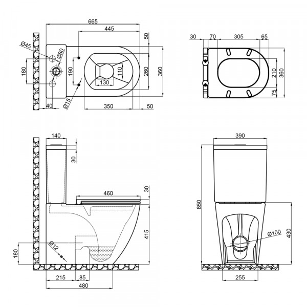 Бачок до унітазу-компакту MIXXUS PREMIUM ELLIPSE-0402-R TANK 430x390x140 у комплекті зі зливною арматурою (MI8319)