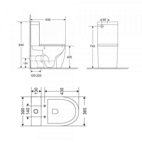 Бачок до унітазу-компакту MIXXUS PREMIUM ELLIPSE-0401-T1 TANK 430x390x140 у комплекті зі зливною арматурою (MI8317)