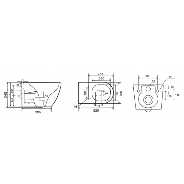 Унітаз підвісний Mixxus Premium ELLIPSE-0309-T1 GRAY 530x360x350mm система змиву TORNADO 1.0 (MP6655)