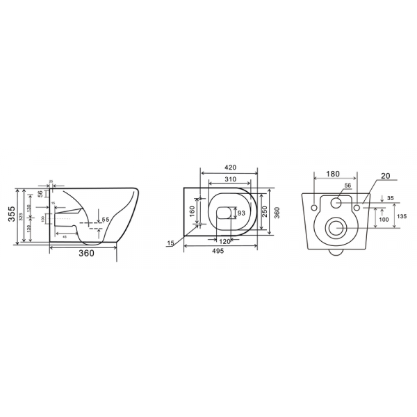 Унітаз підвісний Mixxus Premium ELLIPSE-0308-T3 GRAY 490x360x360mm система змиву TORNADO 3.0 (MP6654)