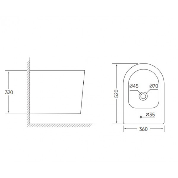 Біде підвісне Mixxus BEVEL-0502 520x360x320mm (MI6715)