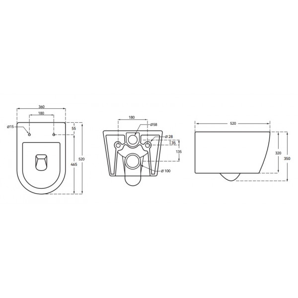Унітаз підвісний Mixxus ELLIPSE-0306-T3 520x360x365mm, система змиву TORNADO 3.0 (MI6704)