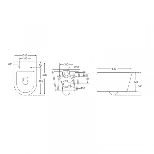 Унітаз підвісний Mixxus ELLIPSE-0306-R 520x360x365mm, система змиву RIMLESS (MI6708)