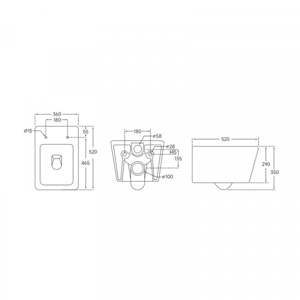 Унітаз підвісний Mixxus QUADRO-0304-R 520x360x365mm, система змиву RIMLESS (MI6707)