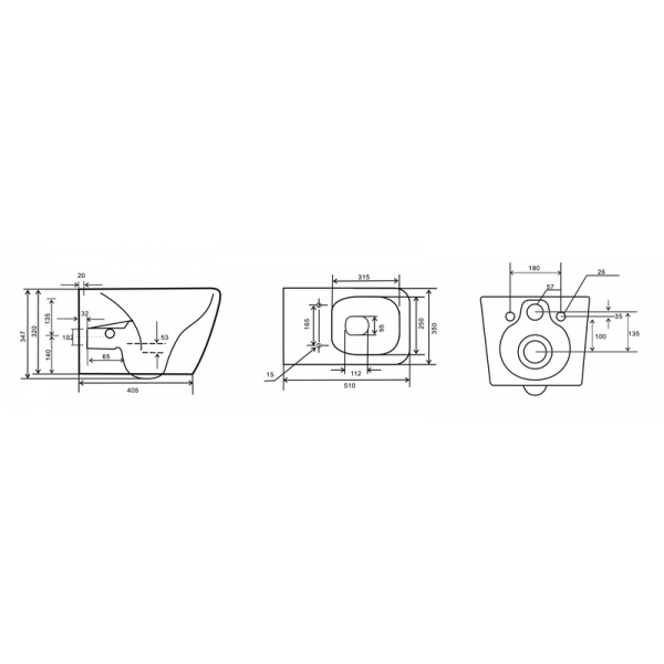 Унітаз-біде підвісний Mixxus Premium QUADRO-1301-R 510x350x345mm система змиву RIMLESS (MP6658)