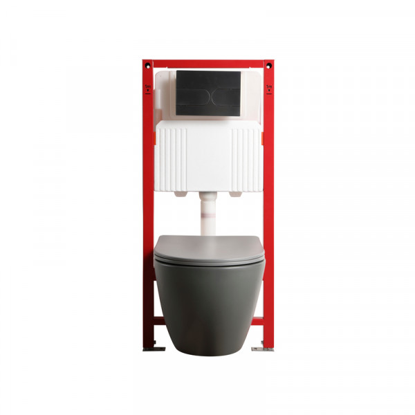 Комплект: Mixxus Premium Ellipse-SET-2101 Gray (в 2 ящ) Унітаз система змиву Tornado 3.0+ Інсталяція Koer KT-0404 + панель KT-0604-07 Gun Gray (MP6668)