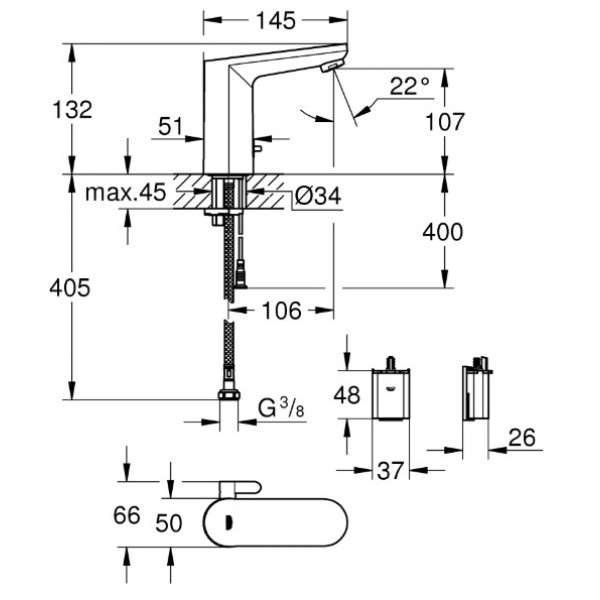 Інфрачервона електроніка для раковини зі змішувачем Grohe Eurosmart Cosmopolitan E (36327002)