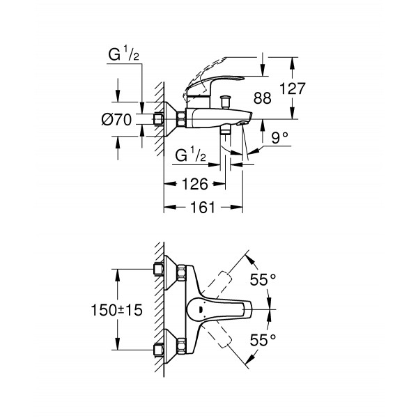 Набір зміш. для ванни 3в1 з New Tempesta 100 Grohe Eurosmart 123246MOL (123246MOL)
