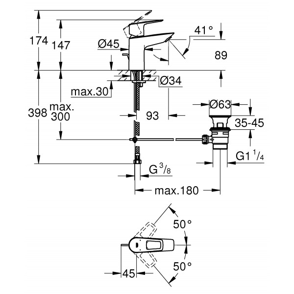 Змішувач для раковини S-розміру Grohe BauLoop New (23335001)