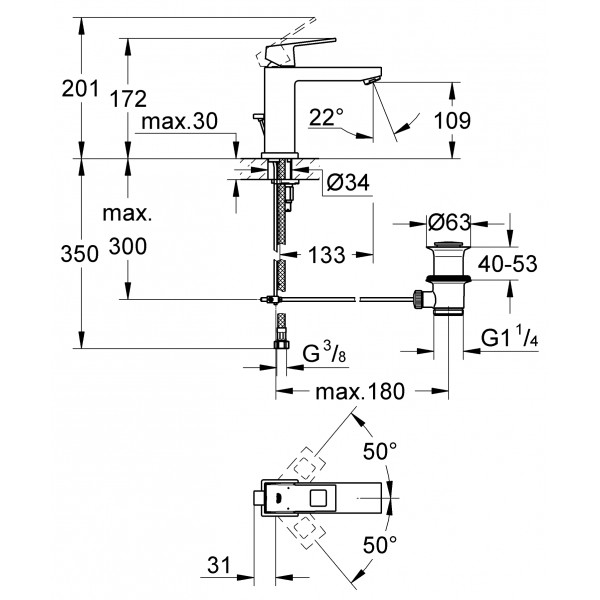 Змішувач для раковини M-розміру Grohe Eurocube (23445000)