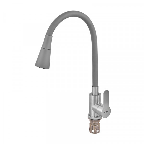 Змішувач для кухні MIXXUS DAX-011-T REFL.GRAY з гнучким виливом з нерж. сталі SUS304 (Колір нерж+вилив сірий) (MI8496)
