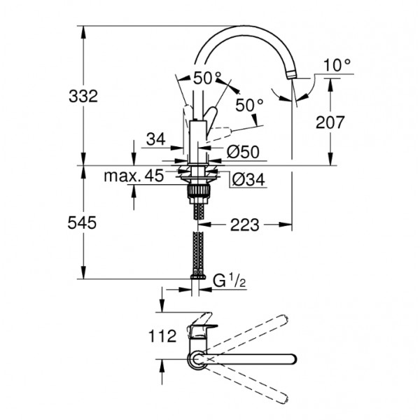 Одноважільний змішувач для мийки Grohe BauCurve (31231001)