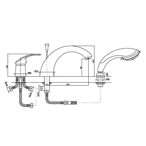 Змішувач на борт ванни HAIBA MARS 022 (3-HOLE) (Колір хром) (HB0790)