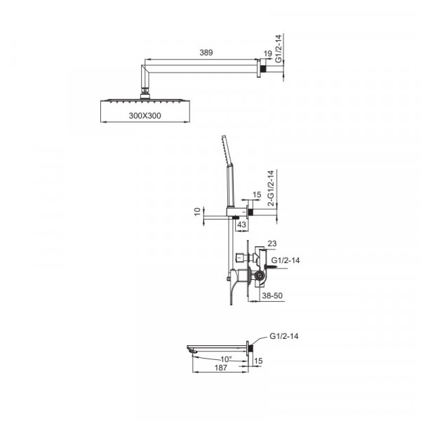 Душова система вбудована KOER KB-64010-05, 3 функції (Колір чорний) (KR3493)