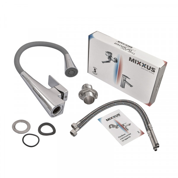Змішувач для кухні MIXXUS ETNA 014-T NUT REFL.GREY (Колір хром+силіконовий вилив сірий) (MI8420)