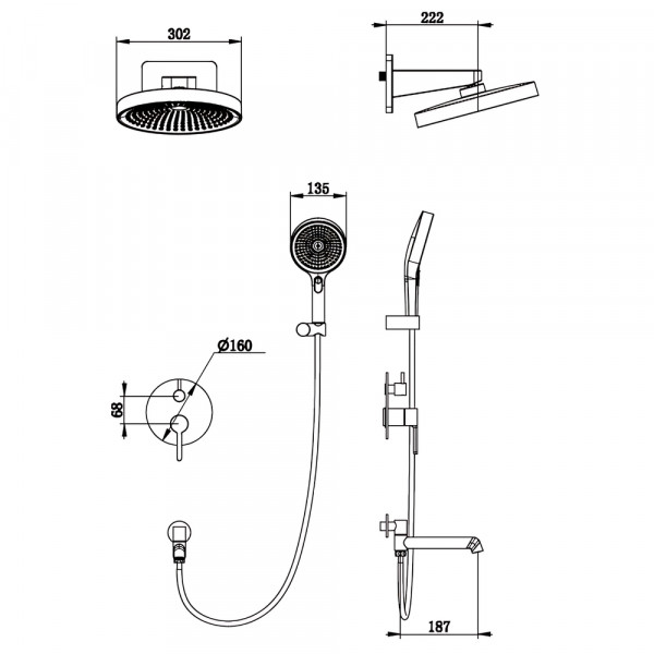 Душова система вбудована KOER KB-66029-01, 3 функції (Колір хром) (KR5483)