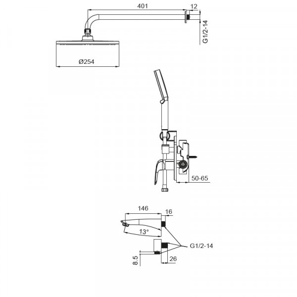 Душова система вбудована KOER KB-64008-01, 3 функції (Колір хром) (KR3476)