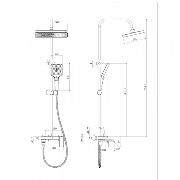Душова колона зі змішувачем HAIBA GAUDI 009-J GRAPHITE (Колір графіт) (HB9643)