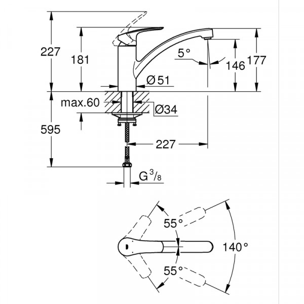 Змішувач одноважільний для мийки Grohe Eurosmart (332812433)