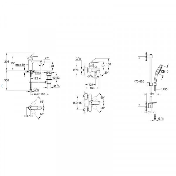 Набiр змiшувачiв 3 в 1 для ванни Grohe Eurosmart Cosmopolitan (UA126112M3)