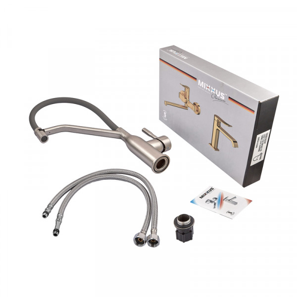 Змішувач для кухні MIXXUS PREMIUM GRAVITY 017 NUT SS COLOR REFL.GREY (Колір нержавіюча сталь+силік. вилив сірий) (MI8407)