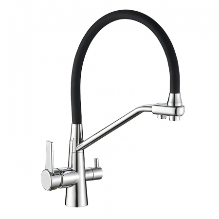 Змішувач для кухні MIXXUS PREMIUM VELIS 021 REFL.BLACK з гнучким виливом з виходом для питної води (Колір хром+вилив чорний) (MI5928)