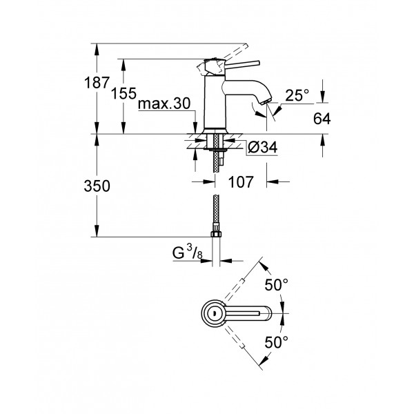 Змішувач для раковини S-розміру Grohe BauClassic (23162000)