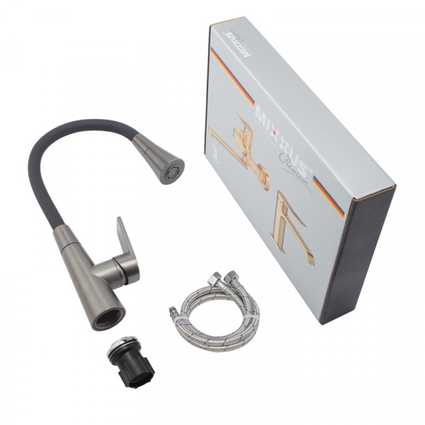 Змішувач для кухні Mixxus Premium Matis 011-T (NUT) Graphite Refl.Black (Колір граф.+сил.вилив чорн) (MI8268)