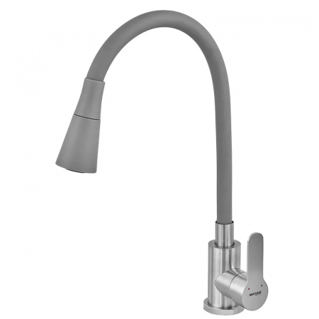 Змішувач для кухні MIXXUS DAX-011-T REFL.GRAY з гнучким виливом з нерж. сталі SUS304 (Колір нерж+вилив сірий) (MI8496)