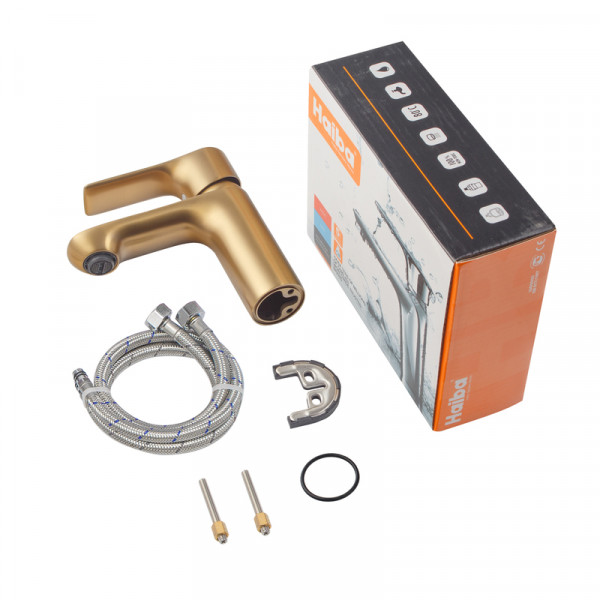 Змішувач для умивальника HAIBA MILANO 001 BRUSHED GOLD (Колір матове золото) (HB9619)